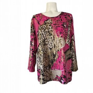 Vintage Tan Jay Petite Pink and Gold Animal Print Top PL Large
